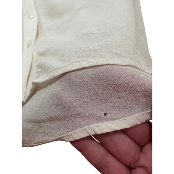 Valette Silk Long Sleeve Semi-Sheer Split Neck Top Blouse Cream, size XS - Picture 5 of 8